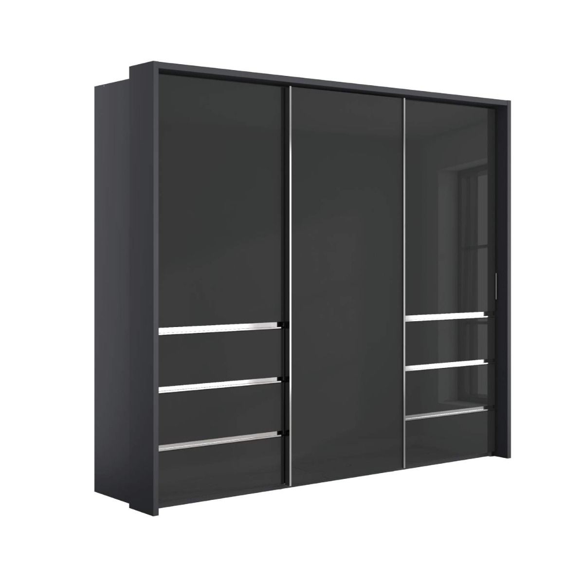 Oakwood Wiemann Pacific 260cm 3 Door Glass Sliding Wardrobe with Drawers at Left and Right