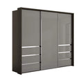 Oakwood Wiemann Pacific 260cm 3 Door Pebble Grey Glass Sliding Wardrobe with Drawers at Left and Right