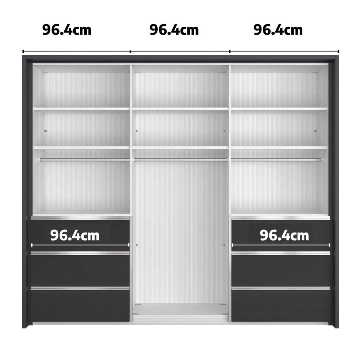 Oakwood Wiemann Pacific 260cm 3 Door Sliding Wardrobe with Drawers at Left and Right