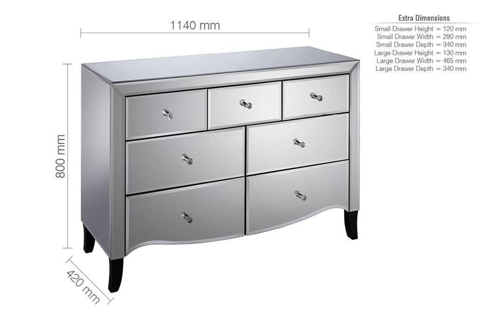 Oakwood Premier Large 3 + 4 Drawer Mirrored Chest