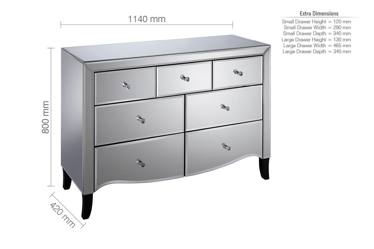 Oakwood Premier Large 3 + 4 Drawer Mirrored Chest