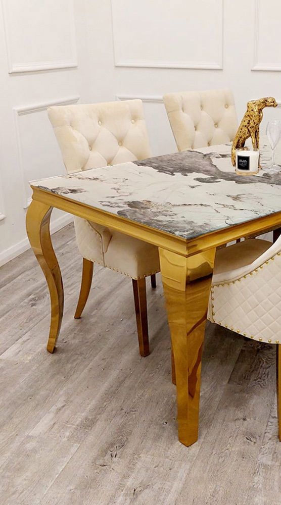 Oakwood Louis Gold Pandora Marble Dining Table Set