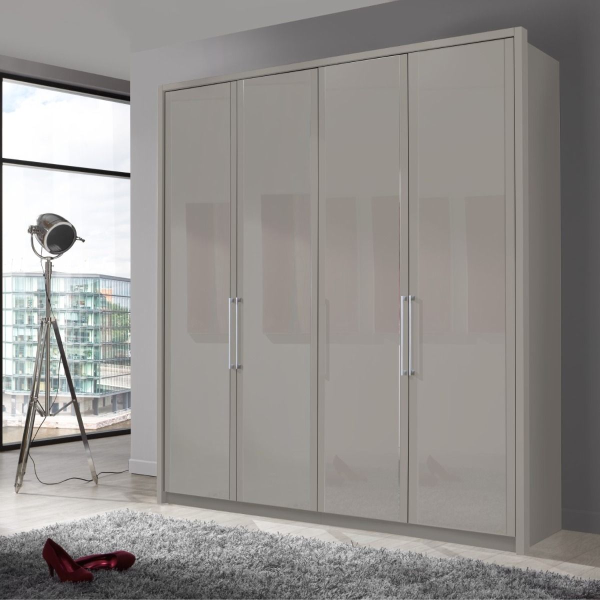 Oakwood Wiemann Berlin Pebble Grey Glass & Mirror Front Hinged Door Wardrobe