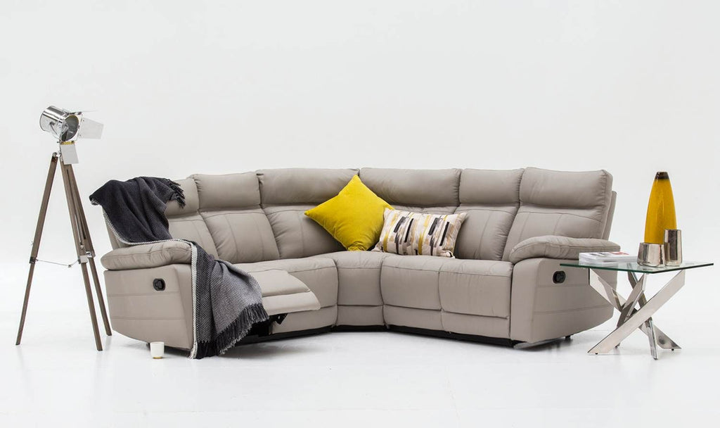 Oakwood Vida Living Positano Light Grey Leather Corner Recliner Sofa