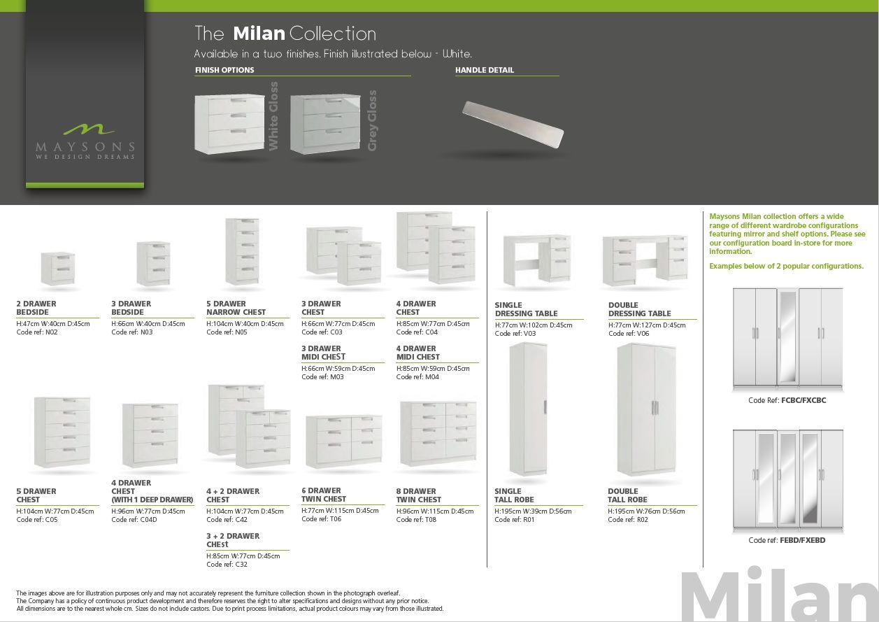 Oakwood Maysons Milan White Or Grey Bedroom Furniture Range
