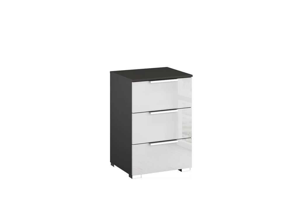 Oakwood Rauch Fontana Glass 3 Drawer Bedside Cabinet Choice Of Colours