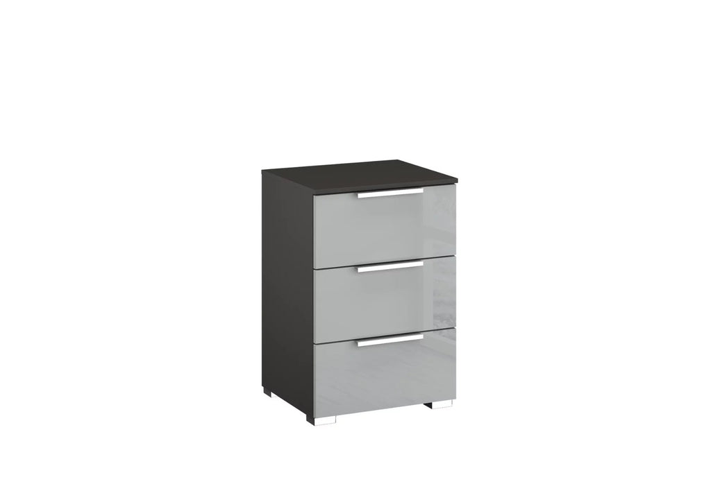 Oakwood Rauch Fontana Glass 3 Drawer Bedside Cabinet Choice Of Colours