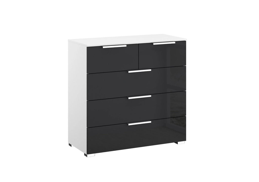 Oakwood Rauch Fontana Glass 5 Drawer Chest - Choice Of White, Silk Grey Or Graphite Colour