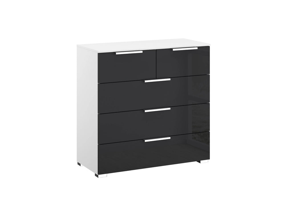 Oakwood Rauch Fontana Glass 5 Drawer Chest - Choice Of White, Silk Grey Or Graphite Colour