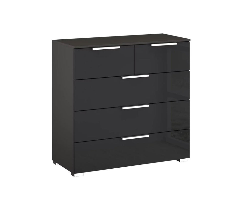 Oakwood Rauch Fontana Glass 5 Drawer Chest - Choice Of White, Silk Grey Or Graphite Colour