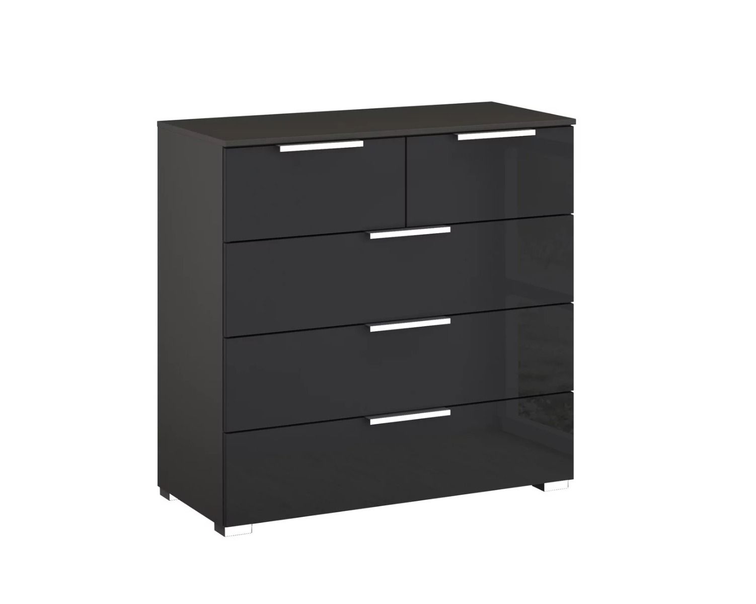Oakwood Rauch Fontana Glass 5 Drawer Chest - Choice Of White, Silk Grey Or Graphite Colour