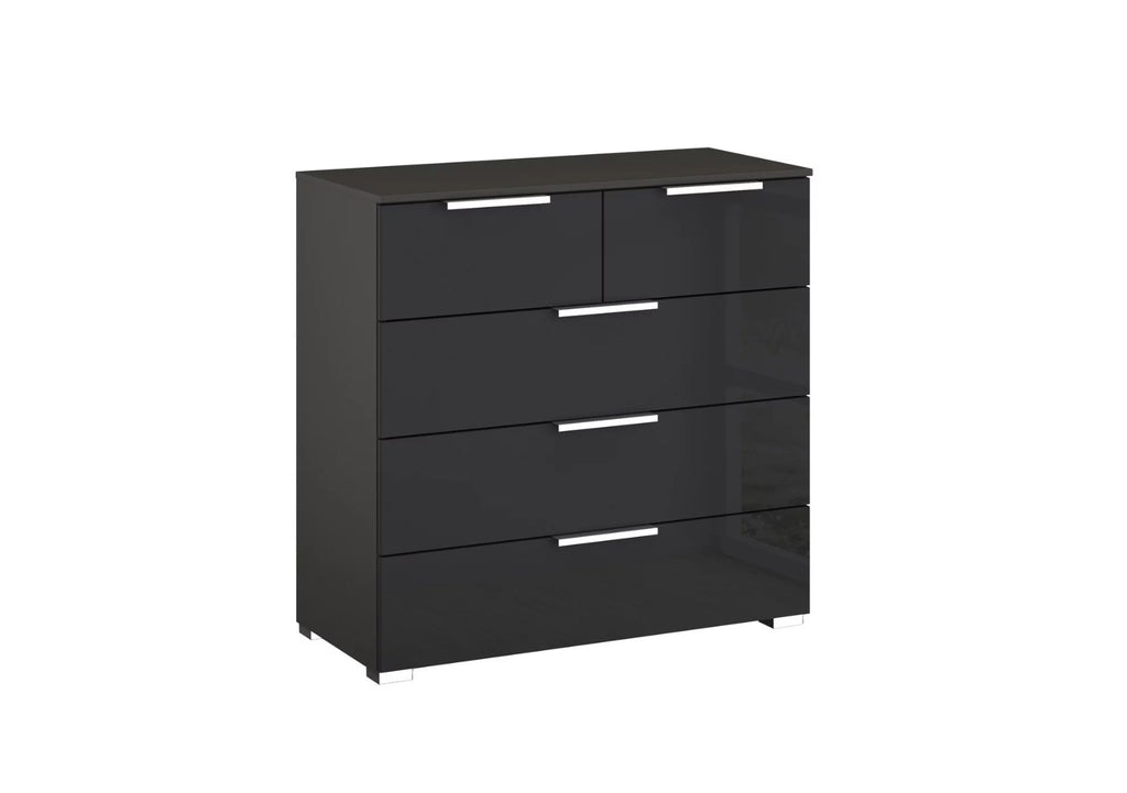 Oakwood Rauch Fontana Glass 5 Drawer Chest - Choice Of White, Silk Grey Or Graphite Colour