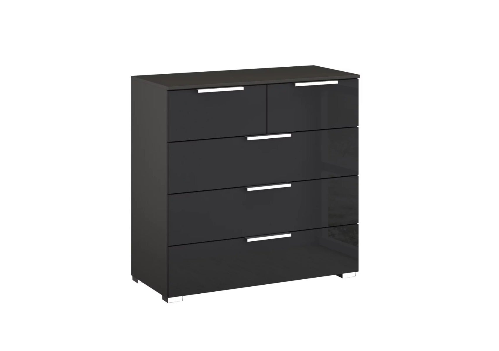 Oakwood Rauch Fontana Glass 5 Drawer Chest - Choice Of White, Silk Grey Or Graphite Colour