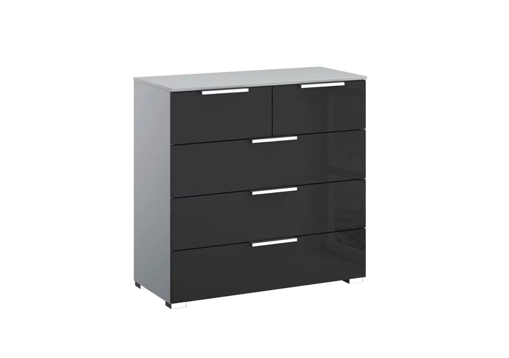 Oakwood Rauch Fontana Glass 5 Drawer Chest - Choice Of White, Silk Grey Or Graphite Colour