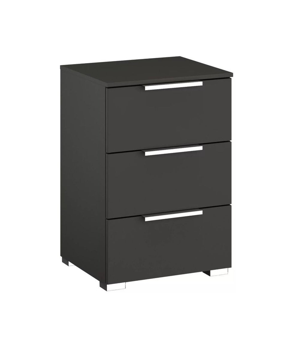 Oakwood Rauch Fontana Decor 3 Drawer Bedside Cabinet - White, Silk Grey, or Graphite