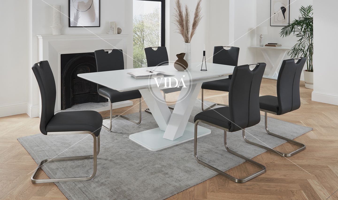 Oakwood Rafaelo High Gloss White 1200/1600 Ext Dining Table