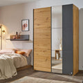 Oakwood Rauch Dresden 131CM Width Artisan Oak With Metallic Grey Sliding Door Wardrobe With Mirror