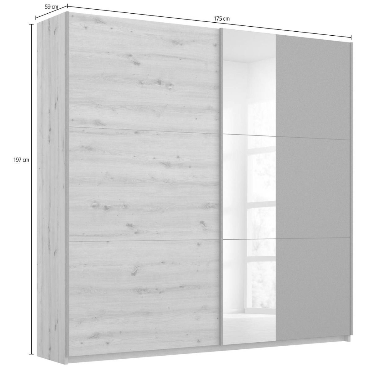 Oakwood Rauch Dresden 131CM Width Artisan Oak With Metallic Grey Sliding Door Wardrobe With Mirror
