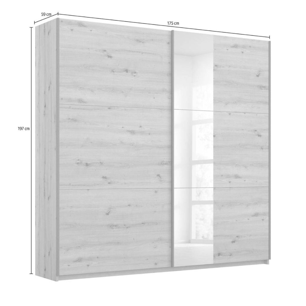 Oakwood Rauch Dresden 131CM Width Artisan Oak Sliding Door Wardrobe With Mirror