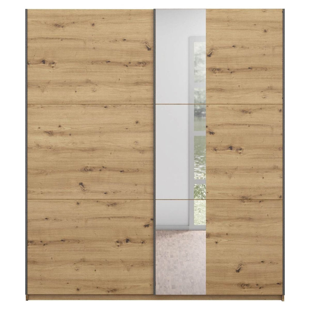 Oakwood Rauch Dresden 131CM Width Artisan Oak Sliding Door Wardrobe With Mirror