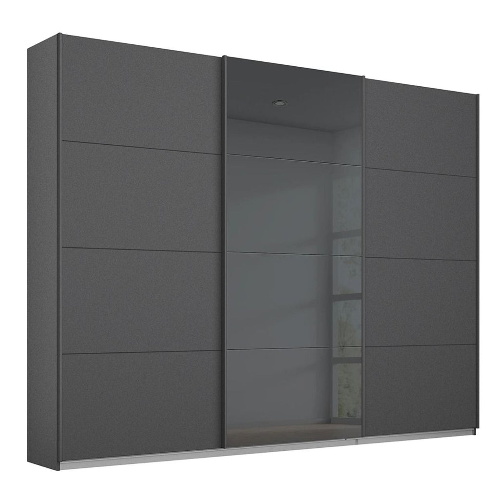 Oakwood Rauch Essen Metallic Grey and Basalt Glass Front Sliding Wardrobe