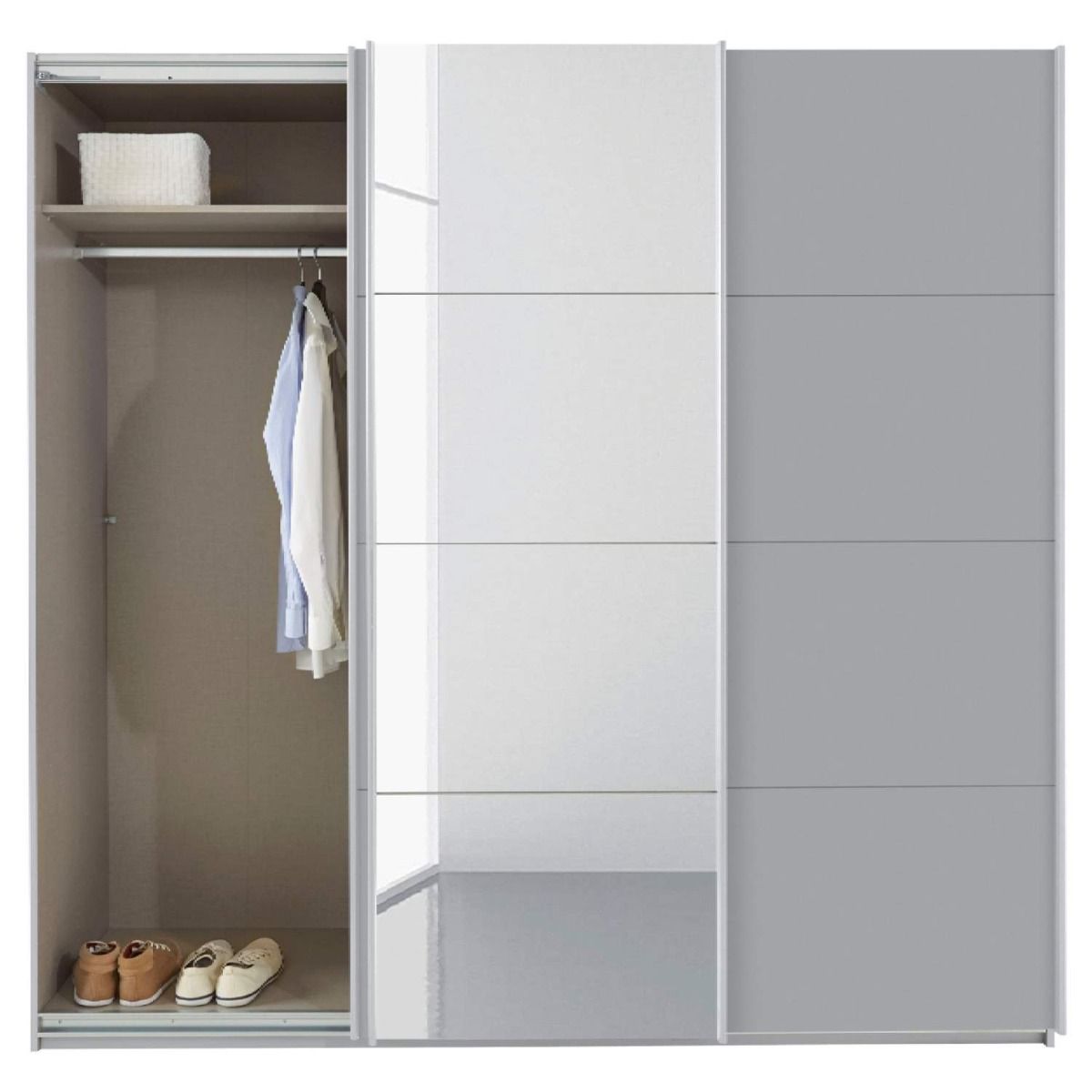 Oakwood Rauch Kulmbach Silk Grey Glass 3 Sliding Door Wardrobe