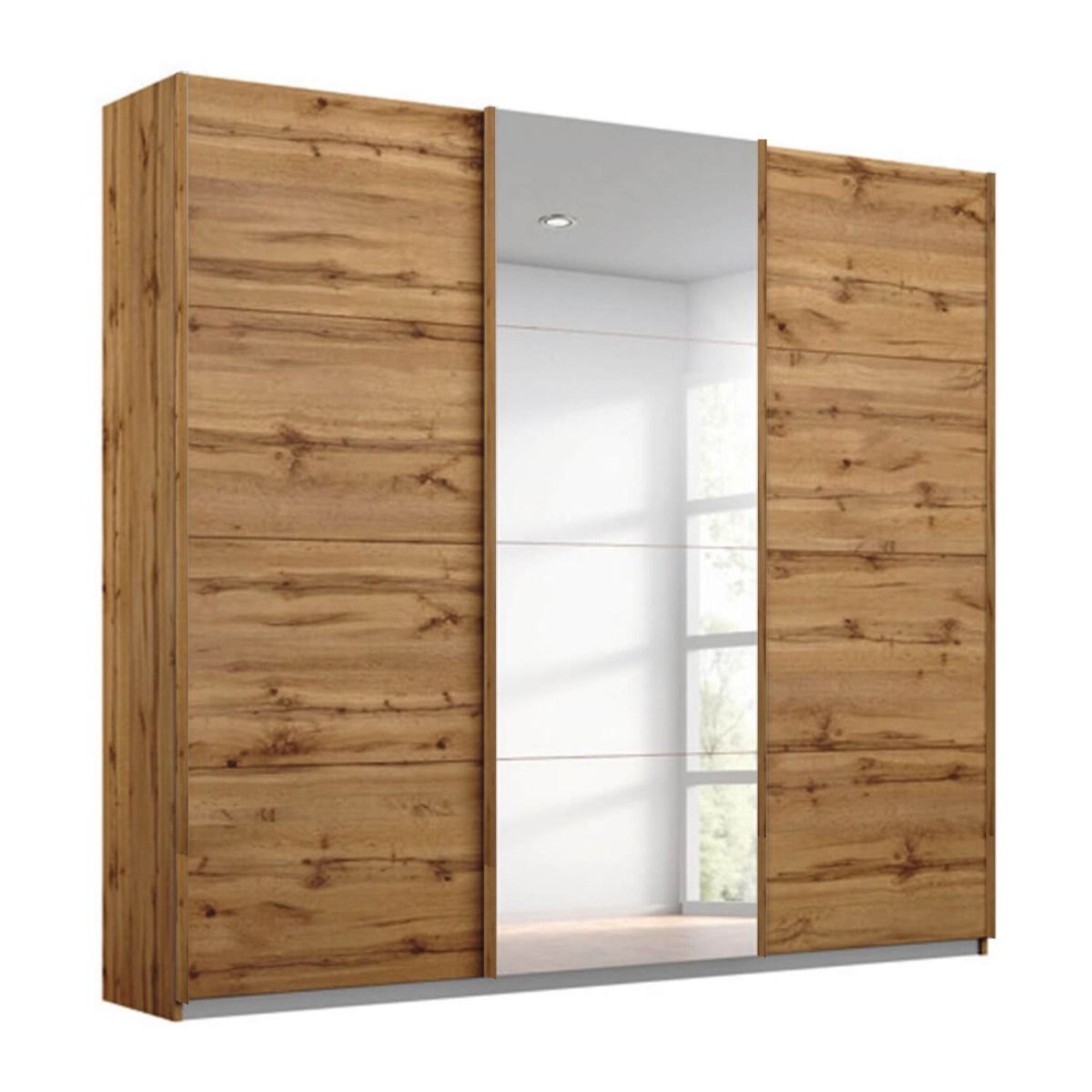 Oakwood Rauch Kulmbach Artisan Oak 3 Sliding Door Wardrobe With Mirror