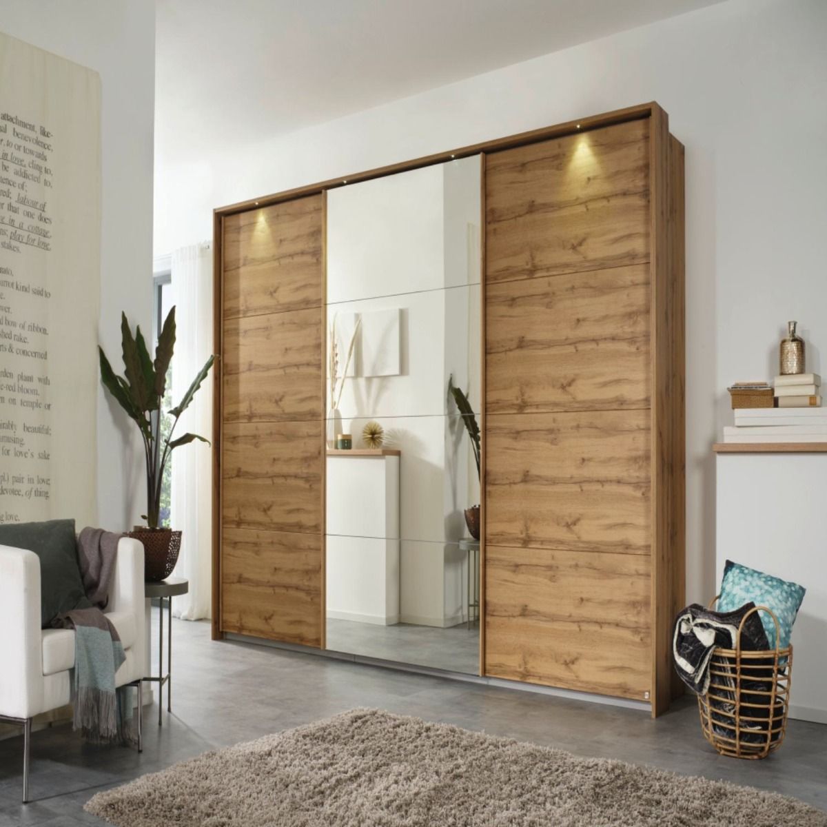 Oakwood Rauch Kulmbach Artisan Oak 3 Sliding Door Wardrobe With Mirror