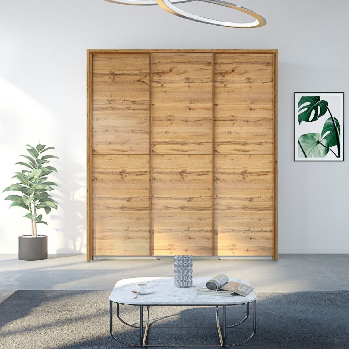 Oakwood Rauch Kulmbach Artisan Oak 3 Sliding Door Wardrobe With Mirror