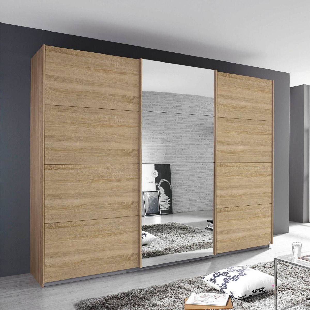Oakwood Rauch Tubona Sonoma Oak 3 Sliding Door Wardrobe with Premium Interior