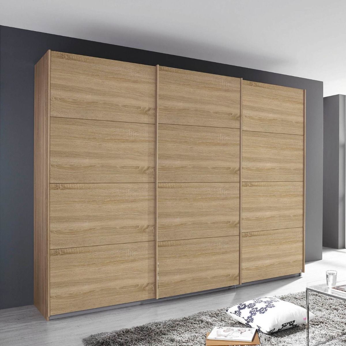 Oakwood Rauch Tubona Sonoma Oak 3 Sliding Door Wardrobe with Premium Interior