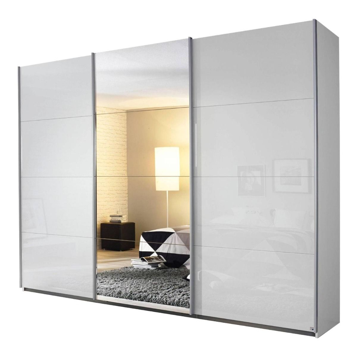 Oakwood Rauch Tubona Glass & Mirror 3 Sliding Door Wardrobe with Premium Interior