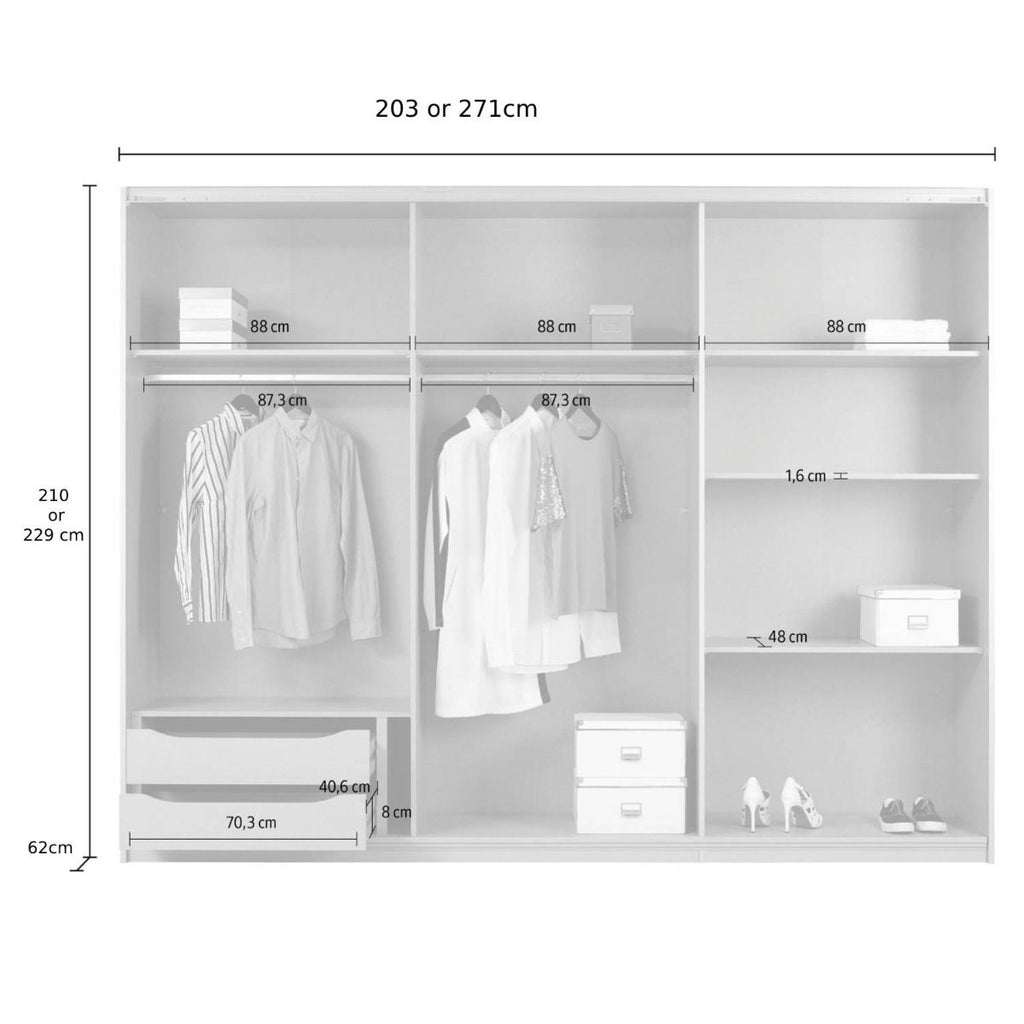 Oakwood Rauch Tubona Glass & Mirror 3 Sliding Door Wardrobe with Premium Interior