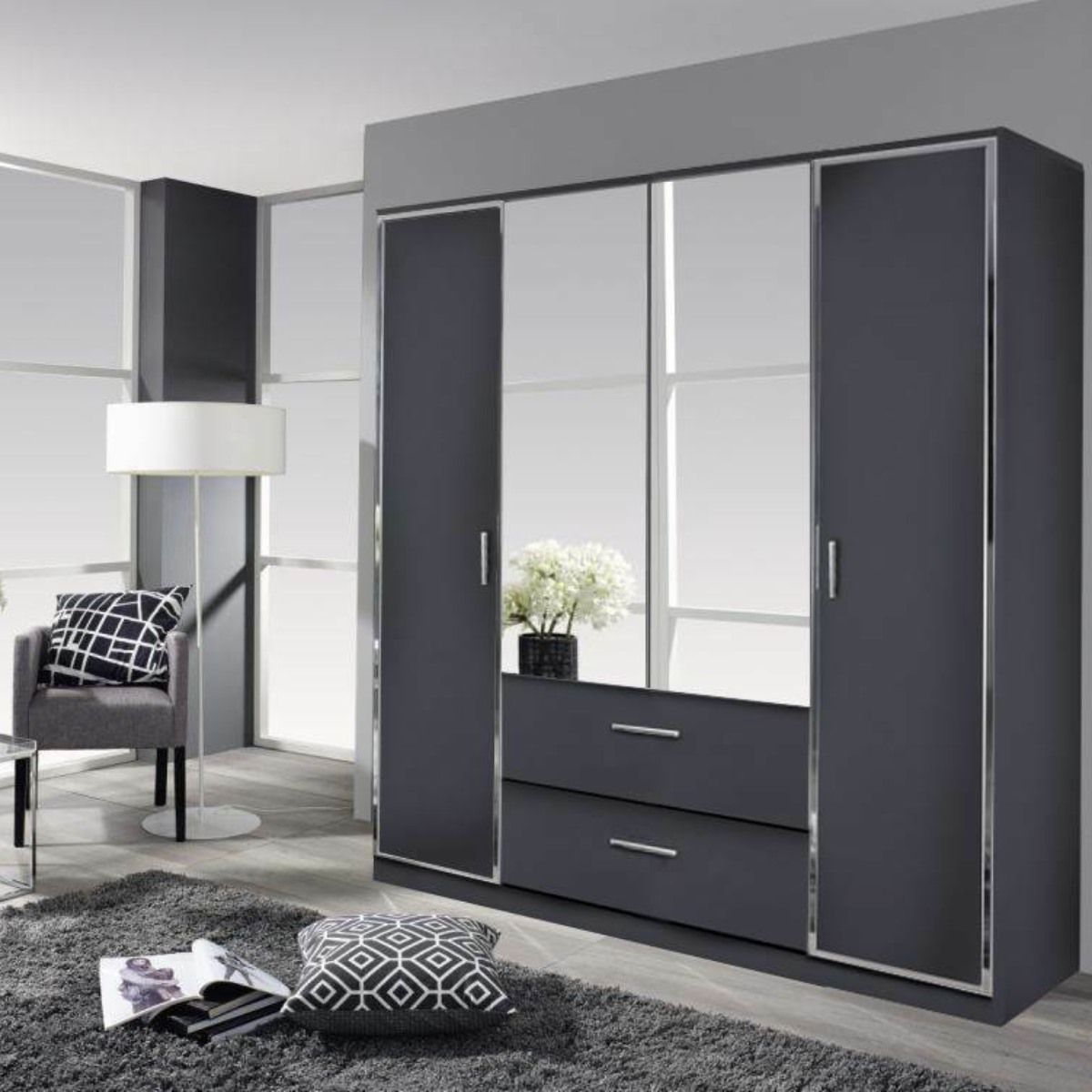 Oakwood Rauch Marl Graphite 4 Door Hinged Combi Wardrobe