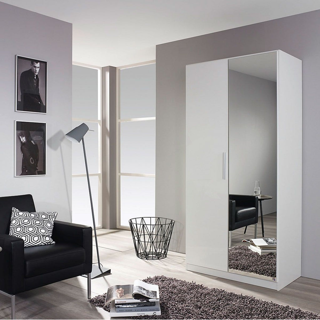 Oakwood Rauch Stuttgart White 2 Hinged Door Wardrobe With Mirror