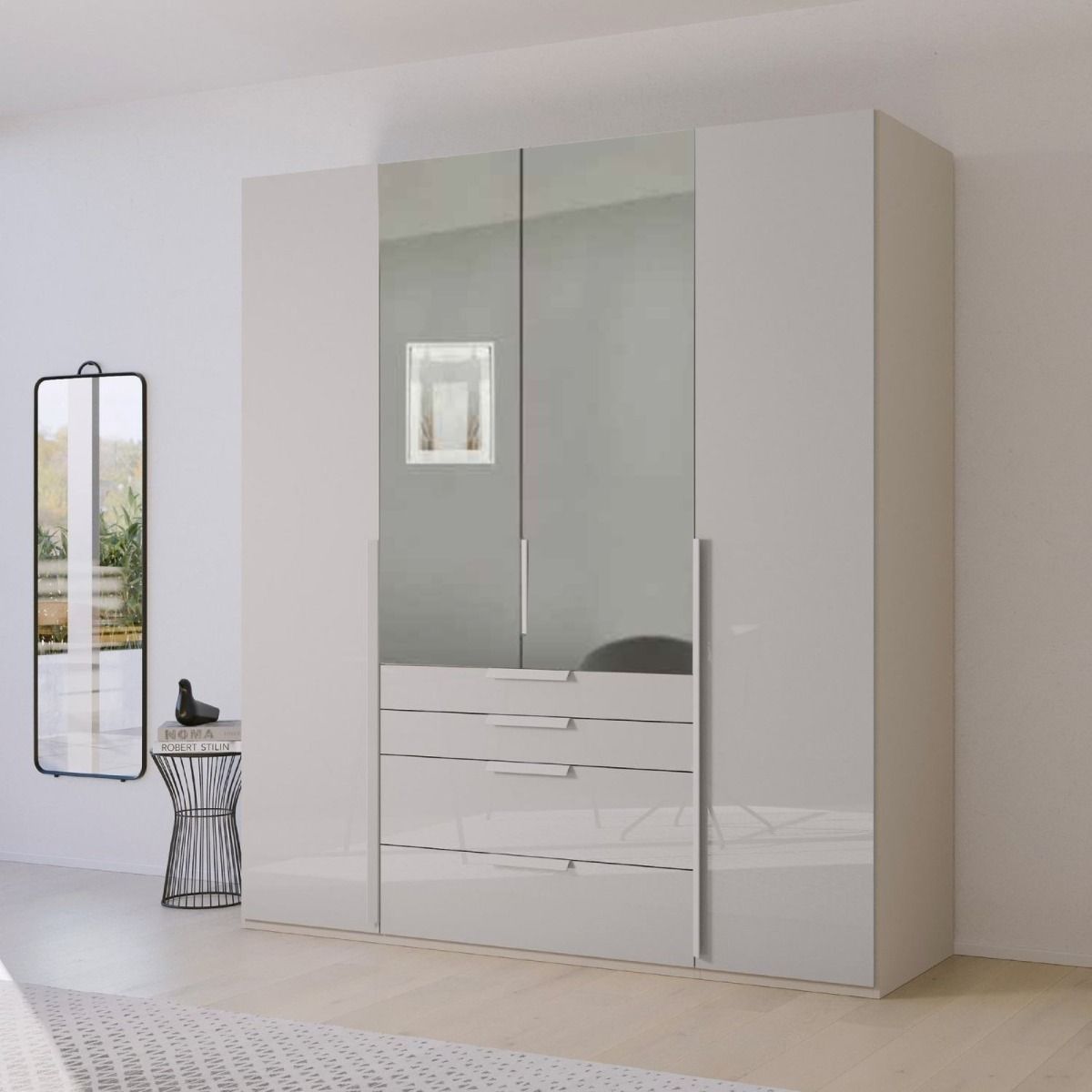 Oakwood Rauch Purisma Silk Grey 4 Door Hinged  Combi Wardrobe 201CM