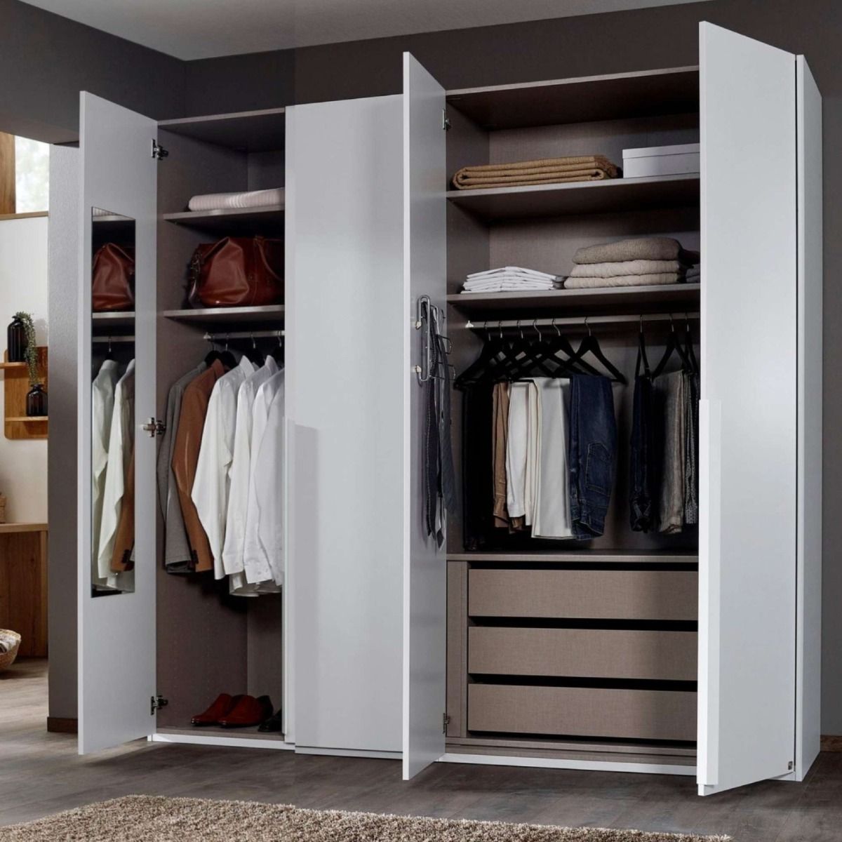 Oakwood Rauch Purisma 4 Door Hinged White Fully Loaded Wardrobe
