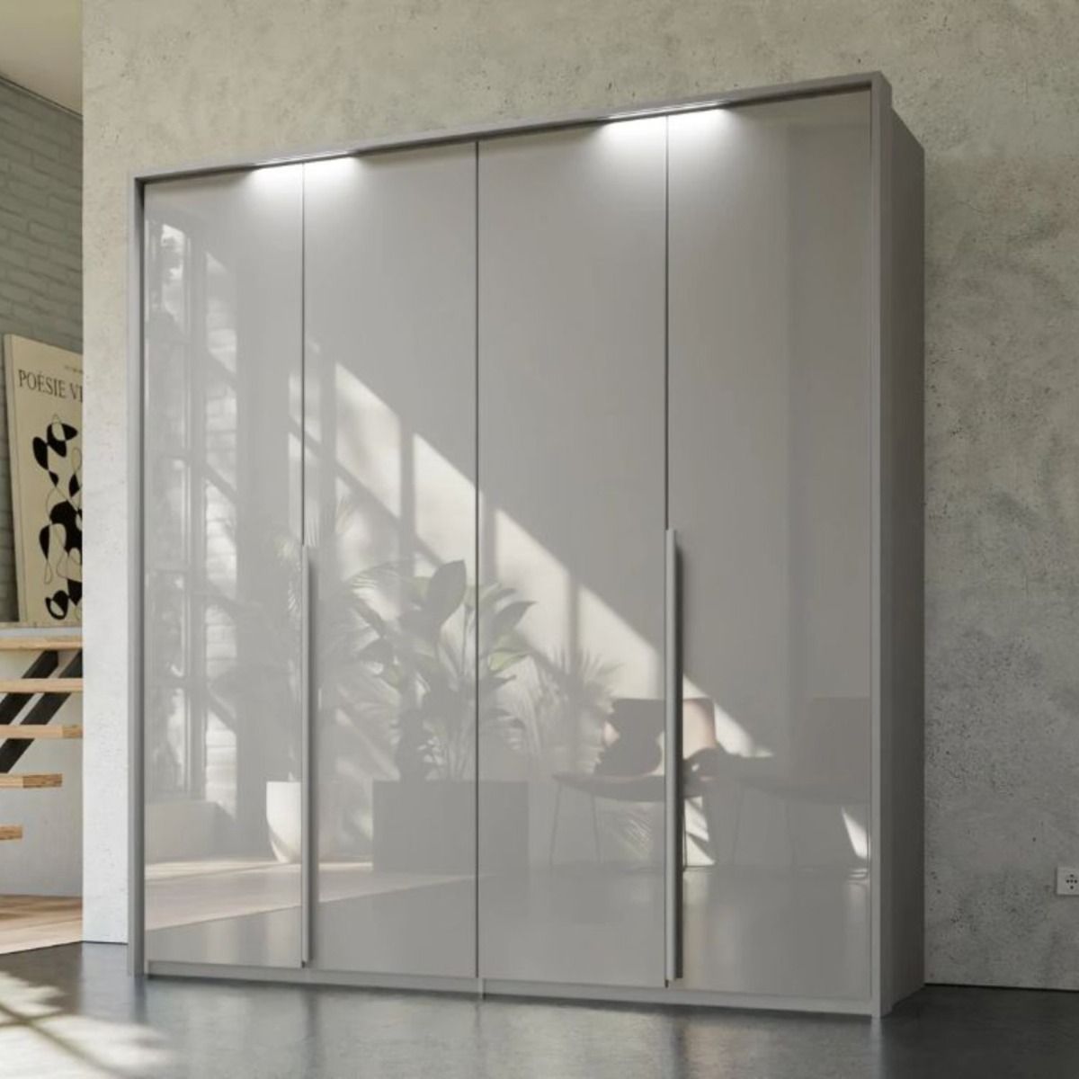 Oakwood Rauch Purisma 4 Door Hinged Silk Grey Fully Loaded Wardrobe
