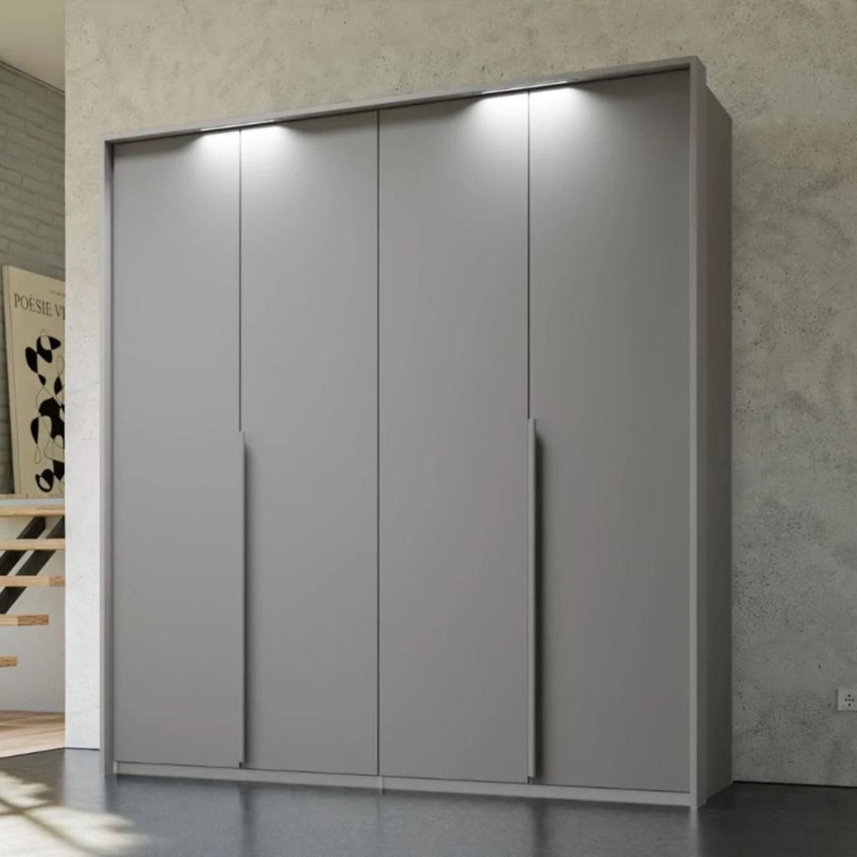 Oakwood Rauch Purisma 4 Door Hinged Silk Grey Fully Loaded Wardrobe