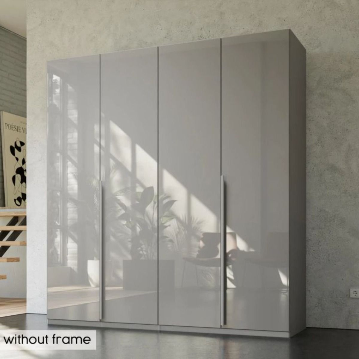 Oakwood Rauch Purisma 4 Door Hinged Silk Grey Fully Loaded Wardrobe