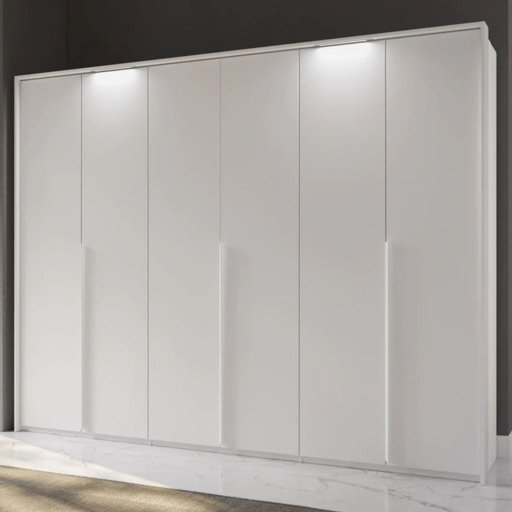 Oakwood Rauch Purisma White Glass 6 Door Hinged Wardrobe 301CM