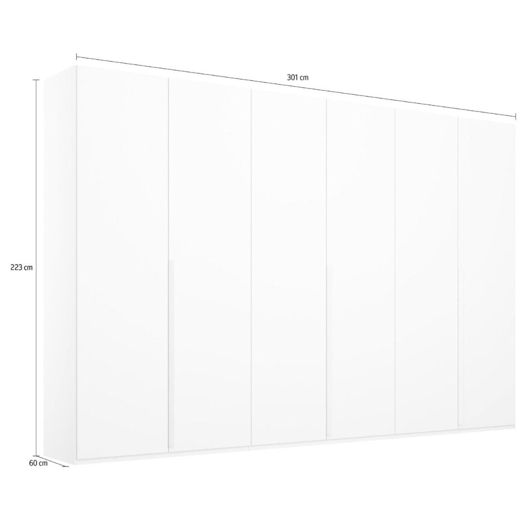 Oakwood Rauch Purisma White Glass 6 Door Hinged Wardrobe 301CM