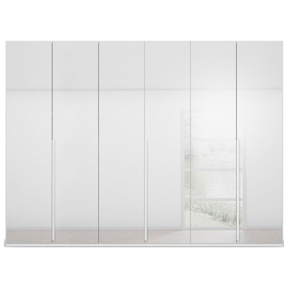 Oakwood Rauch Purisma White Glass 6 Door Hinged Wardrobe 301CM