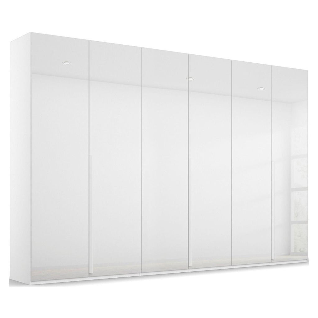 Oakwood Rauch Purisma White Glass 6 Door Hinged Wardrobe 301CM