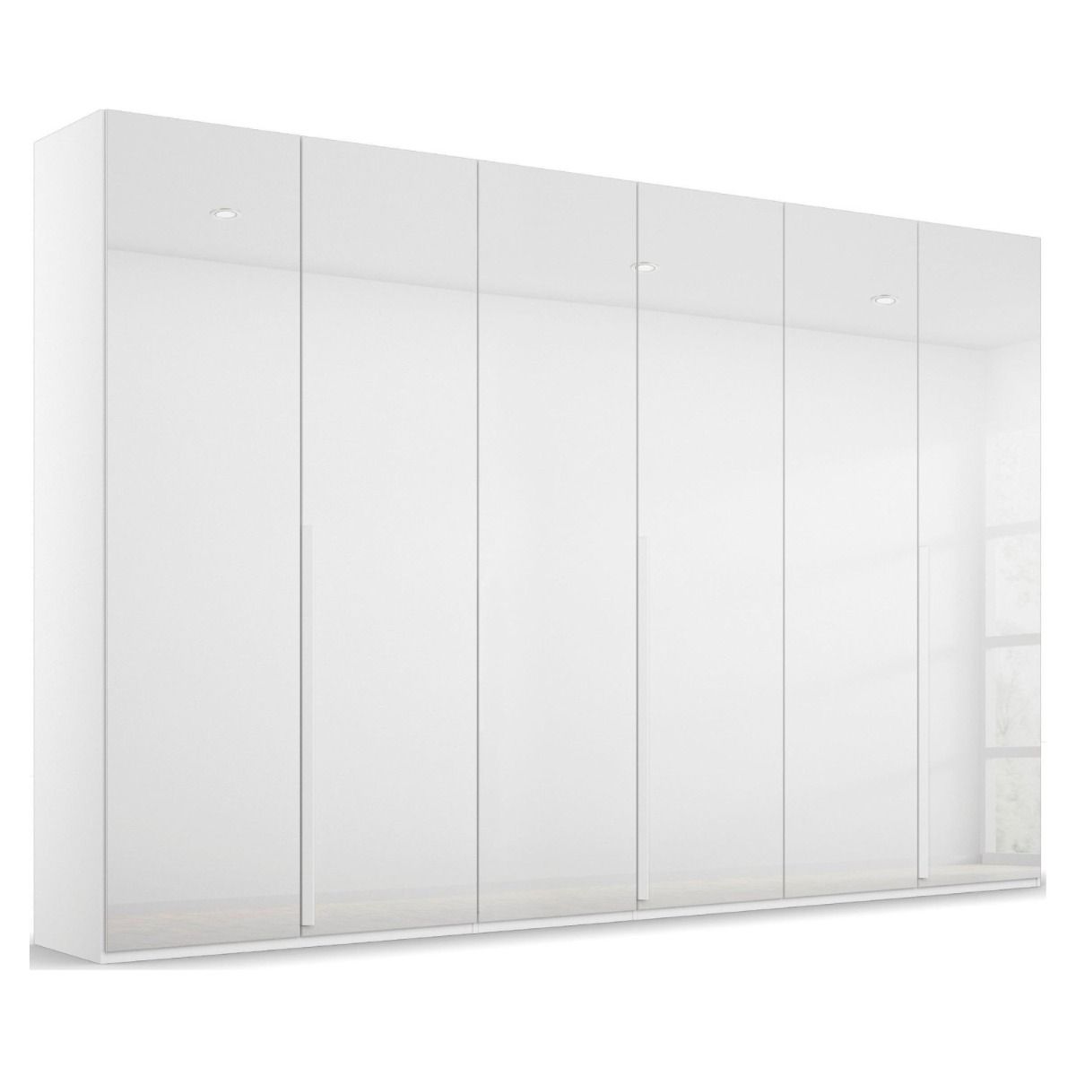 Oakwood Rauch Purisma White Glass 6 Door Hinged Wardrobe 301CM