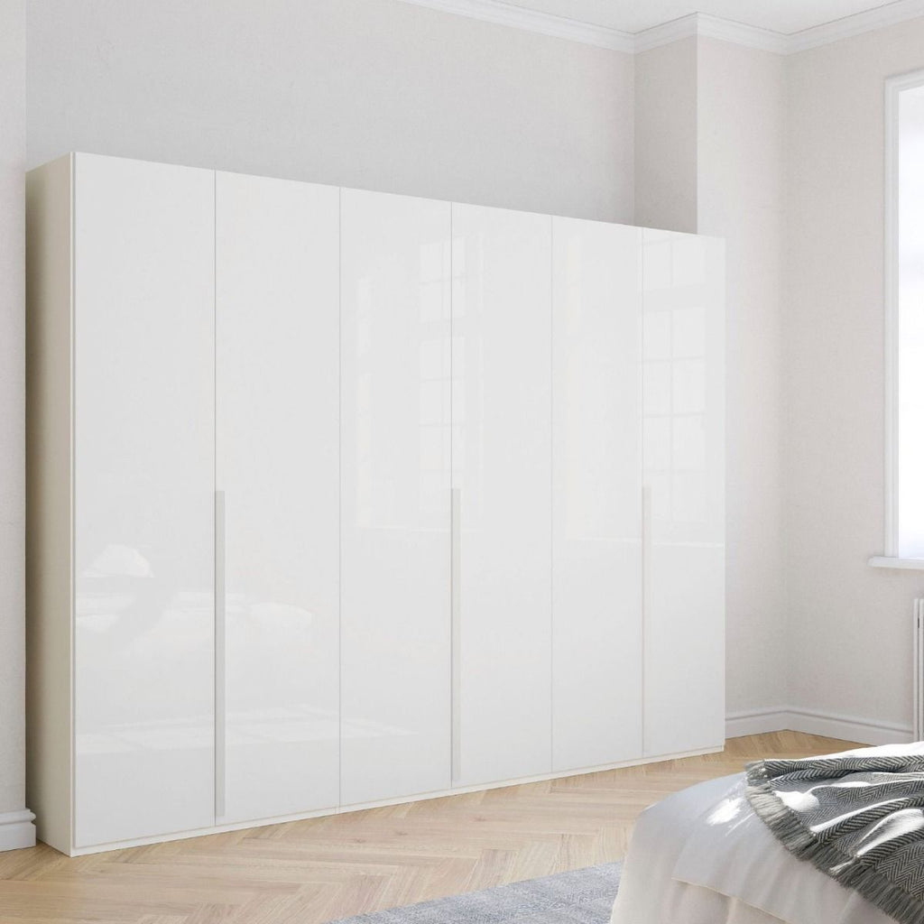 Oakwood Rauch Purisma White Glass 6 Door Hinged Wardrobe 301CM