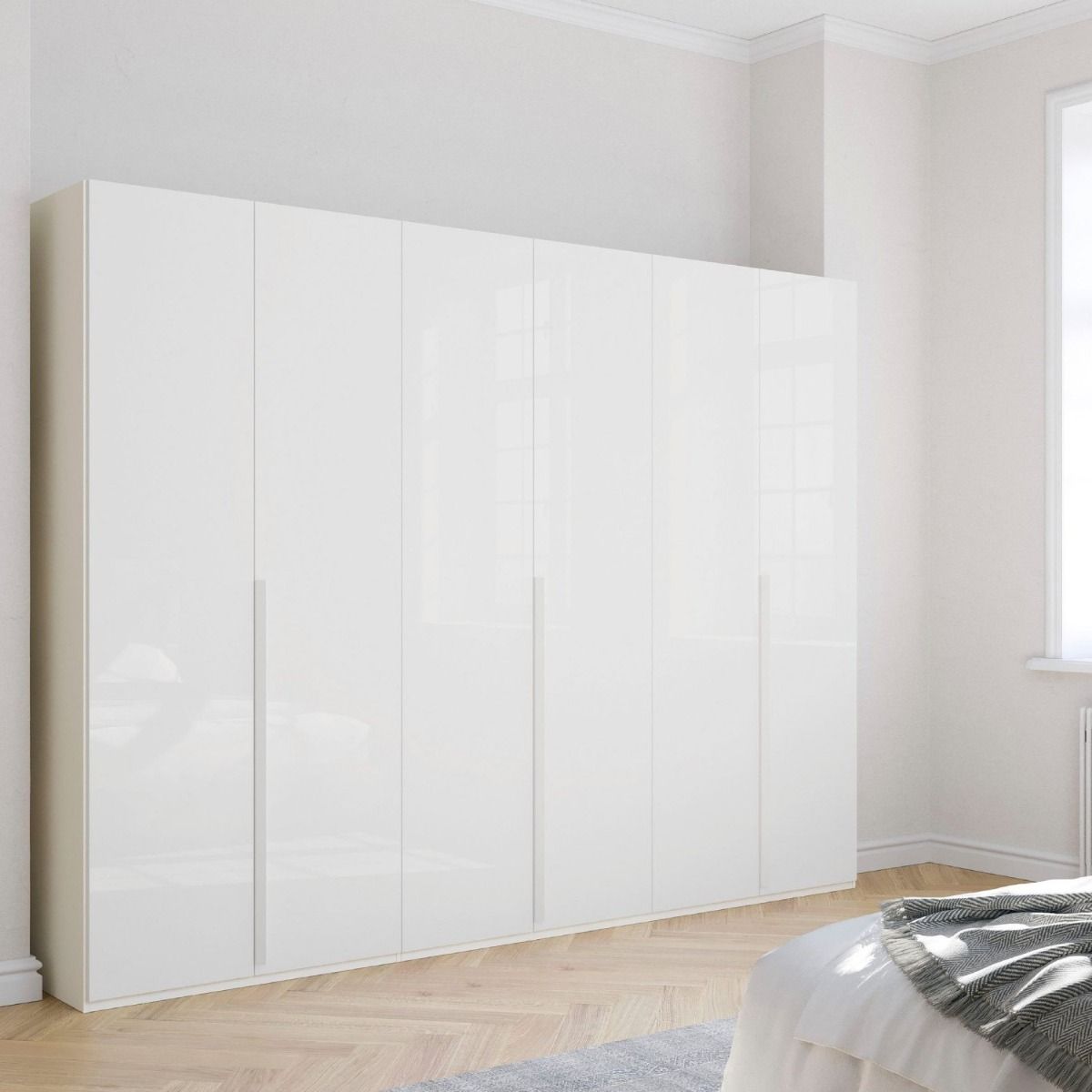 Oakwood Rauch Purisma White Glass 6 Door Hinged Wardrobe 301CM