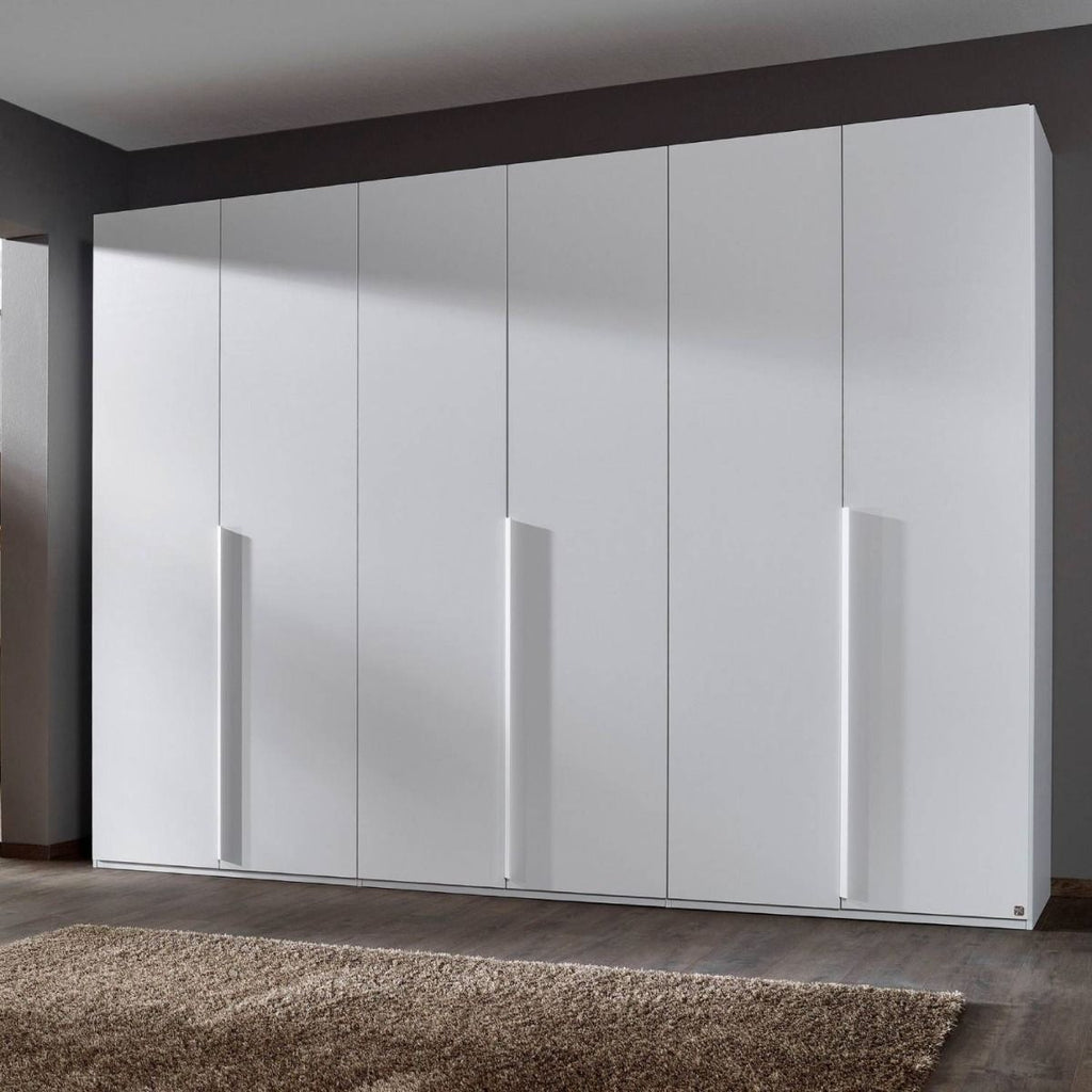 Oakwood Rauch Purisma White Glass 6 Door Hinged Wardrobe 301CM