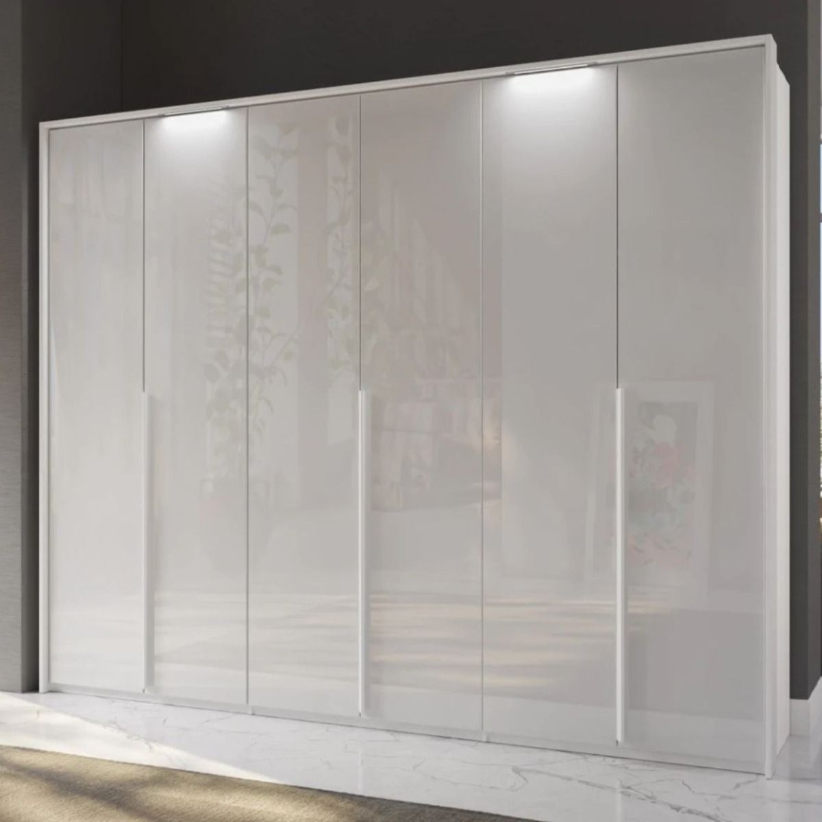 Oakwood Rauch Purisma White Glass 6 Door Hinged Wardrobe 301CM