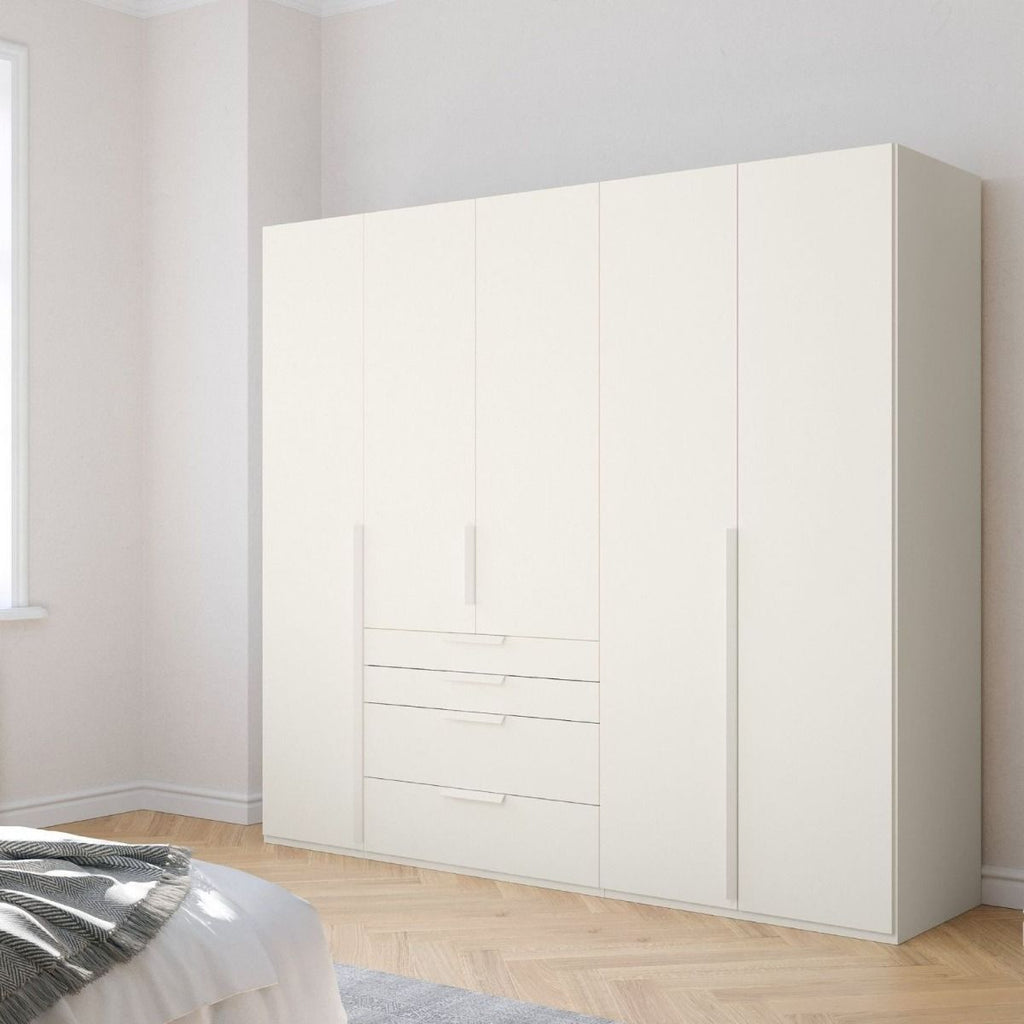 Oakwood Rauch Purisma White 5 Door Hinged  Combi Wardrobe 251CM